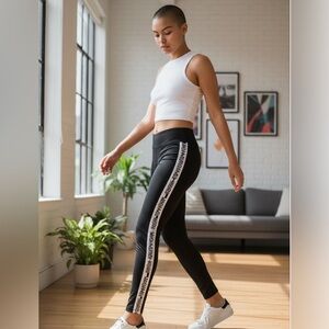 MICHAEL Michael Kors Black Logo Tape High-Waisted Logo Leggings. XL